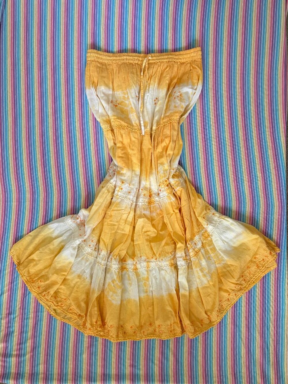 Yellow and White NWT Tie Dye Coconut Republic Size Medium Vintage Maxi Skirt